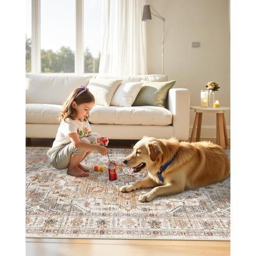 Washable Area Rug 8x10, Large Soft Rugs for Living Room Stain Resistant Non-Slip Backing Rugs for Bedroom, Vintage Clearance Large Area Rug (Turmeric/Grey,8'x10')