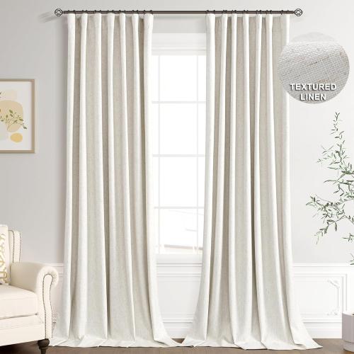 Joywell Linen 100% Blackout Curtains 102 Inches Long, Rod Pocket/Back Tab/Hook Belt/Clip Rings, Thermal Insulated Floor to Ceiling Drapes for Bedroom Living Room (2 Panels,W52 x L102,Natural Beige)