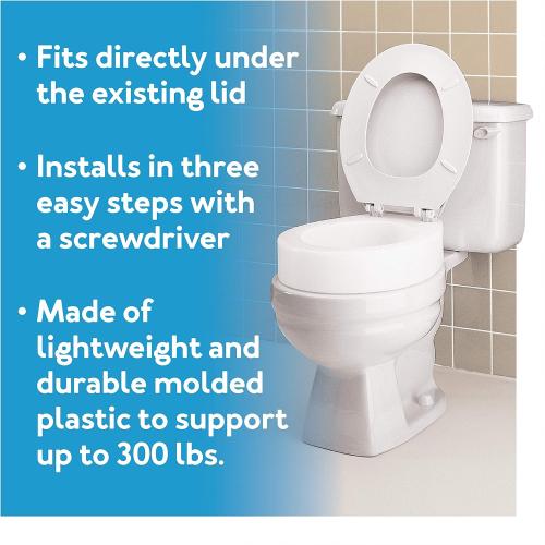 Carex Toilet Seat Riser, Elongated Raised Toilet Seat Adds 3.5 inches to Toilet Height, for Assistance Bending or Sitting, 300 Pound Weight Capacity Toilet Riser