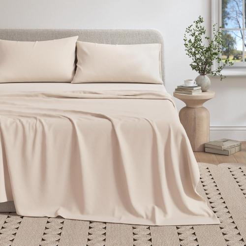 Cotton Jersey Knit Queen Sheet Set - Ultra-Soft, Stretchy, Heathered Melange Bed Sheets - Cozy, Soft T-Shirt Sheet & Pillowcase Set (Oatmeal)