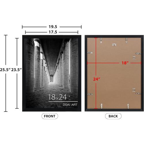 DOAI ART 18x24 Poster Frame 2 Pack, Black 18 x 24 Picture Frames for Horizontal or Vertical Wall Mounting, Scratch-proof Safe and Artistic Large Photo Frame Wall Art