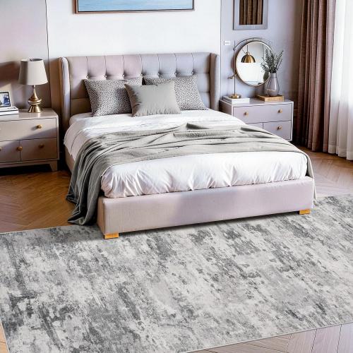 Washable Abstract Runner Rug 4x12: Non Slip Hallway Wide Carpet Black Grey | Low Pile Moderm Decor Runners for Kitchen Bedroom - Soft Easy Clean Thin Indoor Floor Rugs for Seniors Dog Cat Family