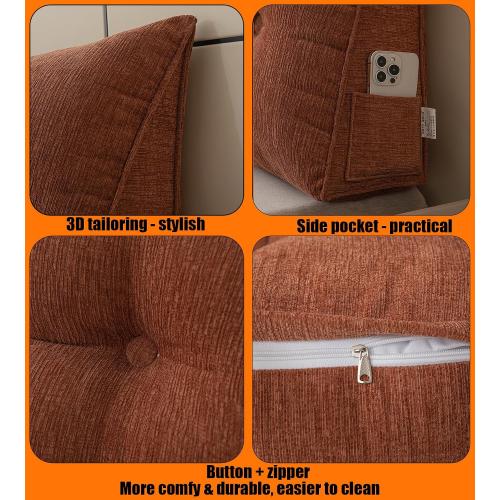 King Size Headboard Pillow King Wedge Pillow Headboard,with Removable Cover and Two Large Side Pockets,for Beds, Sofas, Floors, Etc.Especially for Sitting or Reading in Bed(Cloud Orange)