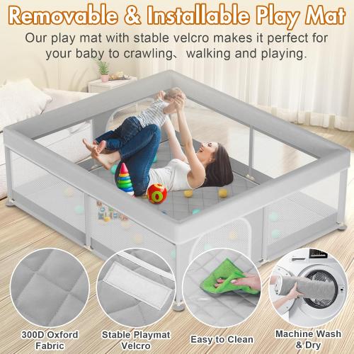 Omzer Baby Playpen with Mat 71x59inch: Large Playpen for Babies and Toddlers Indoor Safety Play Pen with Soft Breathable Mesh - All-Wrapped Sponge Sturdy Play Yard with Stable Mat Magic Sticker