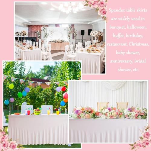 Tudomro 9 Pack White Spandex Table Skirts for Rectangle Tables 6ft Wrinkle Resistant Table Covers Stretch Ruffles Tablecloth Desk Skirt for Wedding Birthday Party Events Banquets, 72 x 30 x 29 Inch