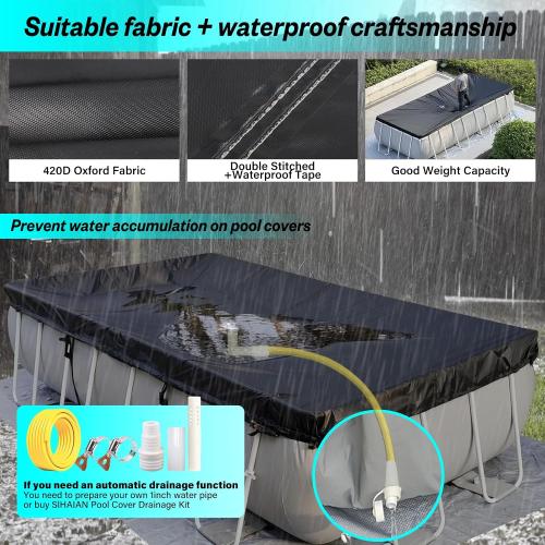 16x32Ft Rectangular Pool Cover with Side Storage for Oval and Rectangular Above Ground Pool, One-Piece Solar Oval Pool Cover, Preventing Waterlogging, UV and Weather Resistant WP:10000kPa