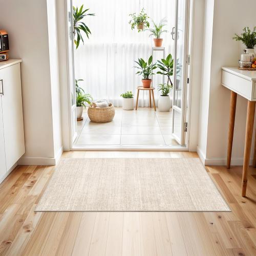 Valenrug Washable Rugs 2x3 - Stain Resistant 2x3 Entryway Area Rugs for Living Room, Non Slip Backing Large Area Rugs for Bedroom, Folable Door Mat (2'x3', Beige)