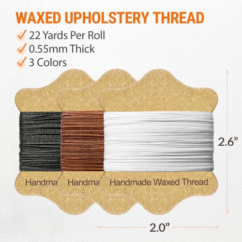 VONEEDL Upholstery Repair Kit: Waxed Sewing Thread (3 Colors) & Heavy Duty Needles (11 PCS) for Leather, Canvas & Quilting Thread