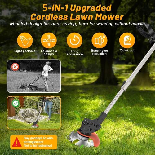 Electric Weed Wacker Cordless, 21V Weed Cordless Eater with 2X 4.0Ah Battery Powered, Cordless Weed Wacker 5 Types of Cutting Blades, Brush Cutter for Lawn Yard Garden.
