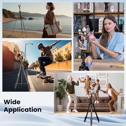 70 Phone Tripod & Selfie Stick, Horizontal Overhead Tripod, Extendable Camera Cell Phone Tripod Stand with Wireless Remote and phone Holder for Filming Video Recording Live Stream