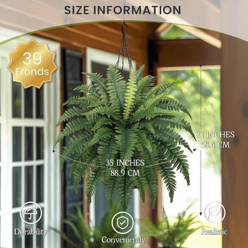 Ferns Artificial Bush Plants Large, 2 Artificial Boston Ferns for Outdoors Home Decor