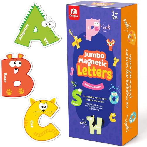 Coogam Magnetic Letters 26Pcs Jumbo ABC Alphabet Colorful Animal Shape Large Uppercase Fridge Magnets Educational Toy Set Learning Spelling Games for Kids 3 4 5 Years Old