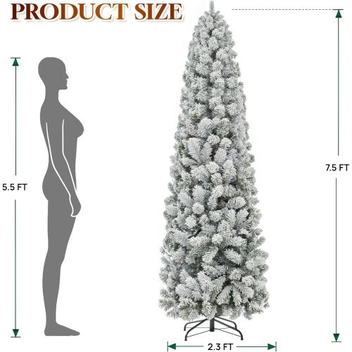 HOLLO STAR 7.5 ft Flocked Prelit Christmas Tree with 348 LED Lights, App Control, Skinny Artificial Pencil Christmas Tree, Multi-Color RGBW Lights, 960 Branch Tips, for Small Space, Home, Party
