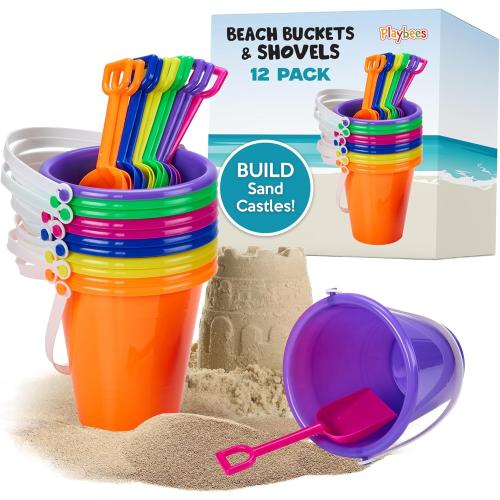 6 Pack Beach Pail and Shovel Toy Set for Toddler 1-3 Includes 6.75 Inch Colorful Plastic Beach Buckets and Shovels for Sand Castle Building, Party Favors Decoration for Boys Girls Sandbox Toys .
