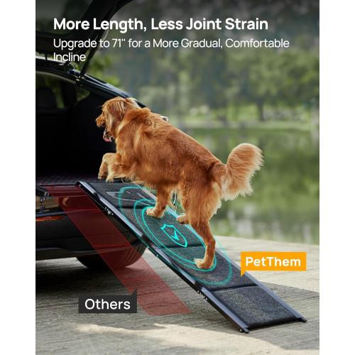 Upgraded Dog Ramp for Car 71'' X-Long & 19.7 Wider Folding Dog Ramps for Large Dogs with Non-Slip Rug Surface Portable Doggy Ramps for SUV Car & Truck, Up to 250 LBS