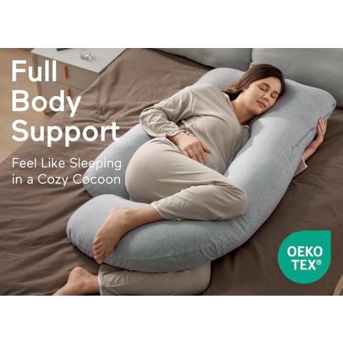Momcozy U Shaped Pregnancy Pillows with Cotton Removable Cover, 57 Inch Full Body Pillow Maternity Support, Must Have for Pregnant Women, Hatha Grey