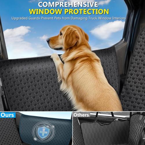 Color Black Truck Back Seat Extender for Dogs, Upgraded Waterproof Pet Seat Cover with Door Protection, Hard Bottom, Holds 420lbs, Dog Hammock for F150/Silverado 1500/ GMC Sierra 1500/RAM 1500/Titan
