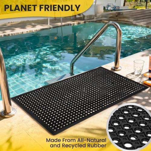 Rubber Floor Mat, Non-Slip Rubber Floor Mat Heavy Duty Mats for Outdoor Restaurant Kitchen Bar (Black)