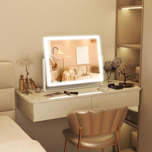 Size 13x17 Color White FENNIO Vanity Mirror with Lights 13'' x 17'' Makeup Mirror with Lights,Vanity Mirror Touch Screen with 3-Color Lighting,Dimmable,for Vanity Desk Bedroom White