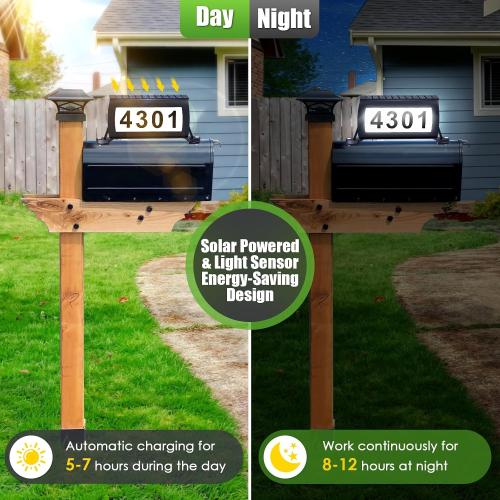 Solar Address Sign, 3 Colors-in-1 Waterproof Mailbox Number Plaque for Outside, Double-Sided Light-Emitting Mailbox Topper, House Numbers for Outside (No-drilling Option Available)