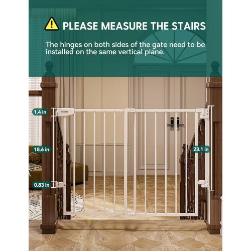 Babelio 29.7-46.5 No Bottom Bar Baby/Dog Gate for Stairs, House and Doorways, Auto Close Safety Pet Gates with Large Walk Thru Door, Hardware Mount, White