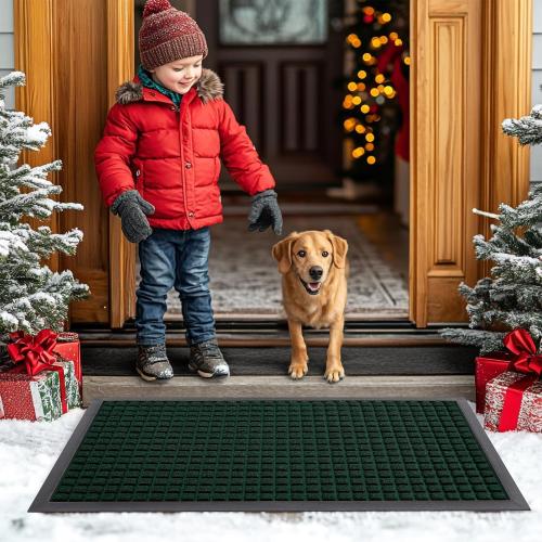 Smiry Front Door Mat Outside Entrance, Heavy Duty Natural Rubber Doormat, Non Slip Trap Dirt and Moisture Easy Clean, Low Profile Welcome Floor Mats for Indoor Outdoor Entry, 29.5x17 Inch, Black Green