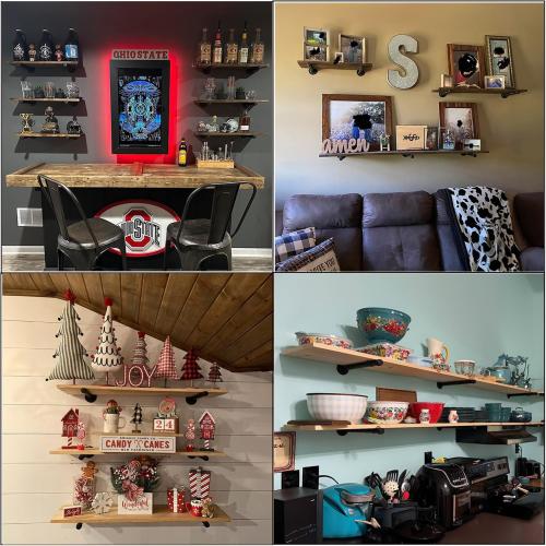 Industrial Pipe Shelf Brackets 10 PCS Wall Mount DIY Shelving Brackets 12 in Shelf Bracket Kitchen Floating Pipe, Included Accessories