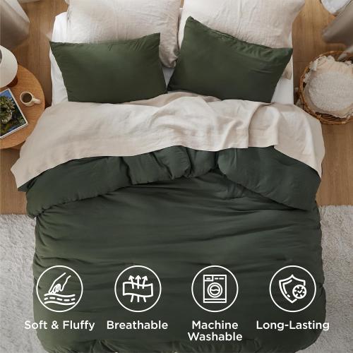 Bedsure Super King Plus Comforter Set, Dark Green Soft Prewashed Bedding for All Seasons, 3 Pieces GentleSoft™ Bed Set, 1 Lightweight Comforter (128x120) and 2 Pillowcases (20x36)