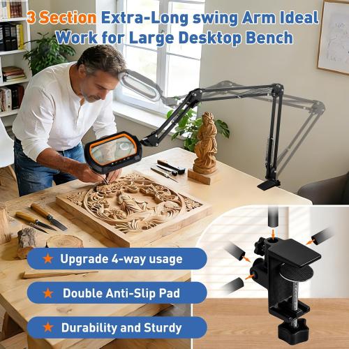 ‼️may be missing items ‼️HITTI 30X & 12X Square Ultra Long Magnifying Glass with Light and Clamp | 3-Section Arm, 5 Color Modes, Stepless Dimming, LED Desk Lamp for Soldering, Jewelry Making, Crafting, Fly Tying-Yellow