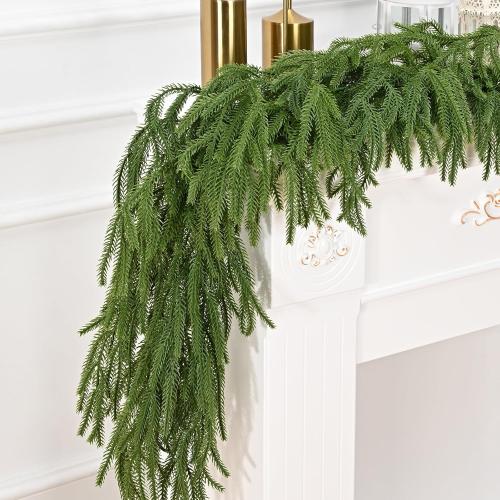 MARTINE MALL Christmas Garland, 6FT Real Touch Norfolk Pine Garland, Cedar Garland Christmas Garlands for Mantle Christmas Pine Garlands for Front Door Fireplace Table