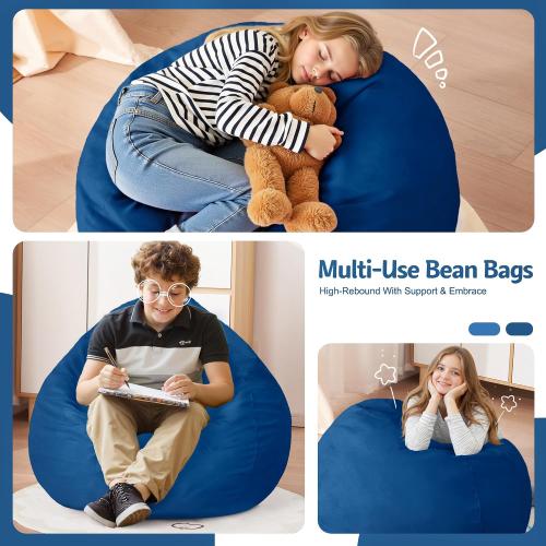 Homguava Bean Bag Chair: Bean Bags with Memory Foam Filled,Comfy Beanbag Chairs Round Bean Bag Sofa with Dutch Velvet Cover-2FT-28 x28 x22,Blue