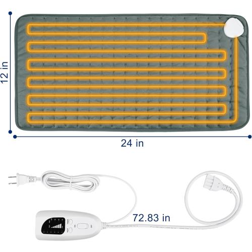 Electric Heating pad with 6 Heat Settings, Auto Shut Off, Dry Electric Heating for Back Neck Knee Arms Legs Shoulder Heat Pads for Christmas Birthday Father's Day Mother's Day (24X12, Dark Gray)