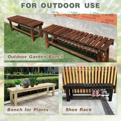 Black Outdoor Garden Bench, Wood Patio Bench Weatherproof Outdoor Backless Bench, Anti-Corrosion and Anti-Rust Garden Benches for Garden Lawn Porch Park Backyard