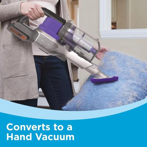 Purple BLACK DECKER Pet Hair Vacuum, Cordless Vacuum Cleaner Pet Hair, Up to 55 Minutes of Runtime, Interchangeable Floorhead, Maximum Suction, Multi-Surface, Light Weight, Powerseries Extreme (BSV2020P)