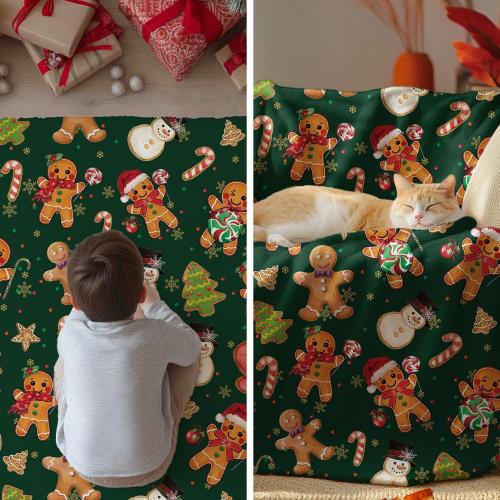 Horaldaily Christmas Flannel Blanket Throw, Green Gingerbread Man Christmas Bear Soft Fuzzy Plush Cozy Fleece Blankets for Couch Sofa Bed Lounging, Ideal Gifts for Kids Adults Wife Self, 50x60