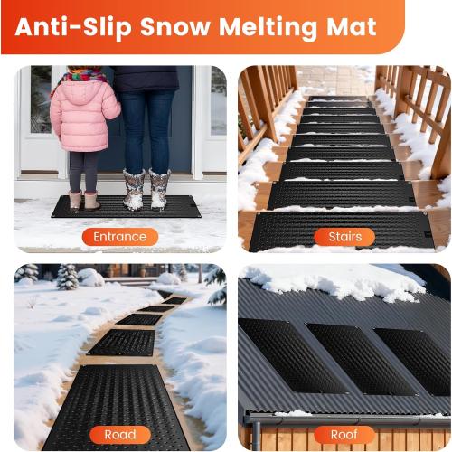 3 PCS Snow Melting Mats Outdoor, 10 x 30 in No-Slip Rubber Heated Snow Melting Mat, Waterproof and Leak-Proof Ice Melting Mats, Heated Driveway Mats for Winter Walkways, Outdoor Stairs, Steps,Doorways