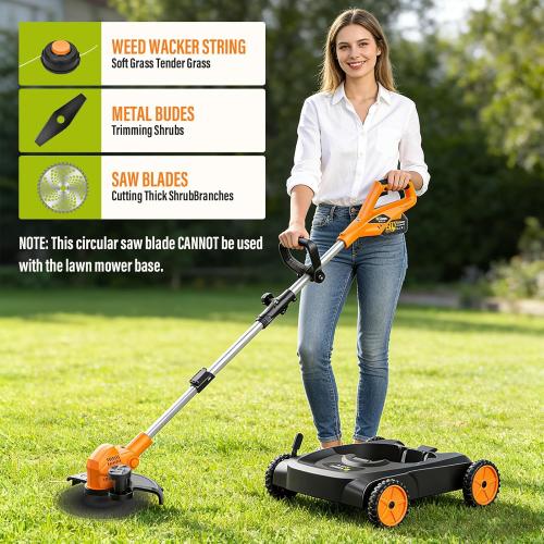 3-in-1 Cordless Lawn Mower, 3000W Brushless String Trimmer & Wheeled Edger Combo Kit, 18.9 Inch, 3 Blades for Lawn Weeds Shrubs, Adjustable Height & Angle Electric Weed Wacker Garden Tools