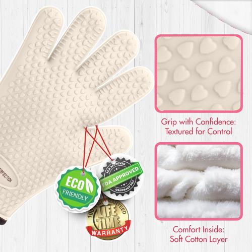 KITCHEN PERFECTION Silicone Smoker Oven Gloves For Women -Extreme Heat Resistant BBQ Gloves -Handle Hot Food Right on Your Smoker Grill Fryer|Waterproof Oven Mitts Grill Gloves |Superior Set 3 Bonuses