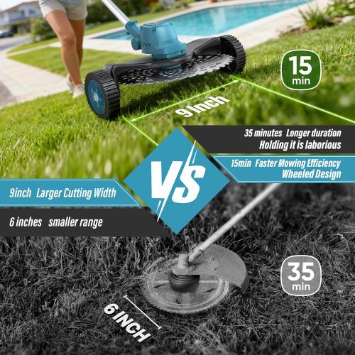 21000RPM Electric Weed Wacker Cordless-8000mAh, 1000W Weed Eater Battery Powered with Wheel, Adjustable Length, 4‑in‑1 Lightweight Grass Trimmer/Brush Cutter/Weed Trimmer/Edger Tool for Garden Yard