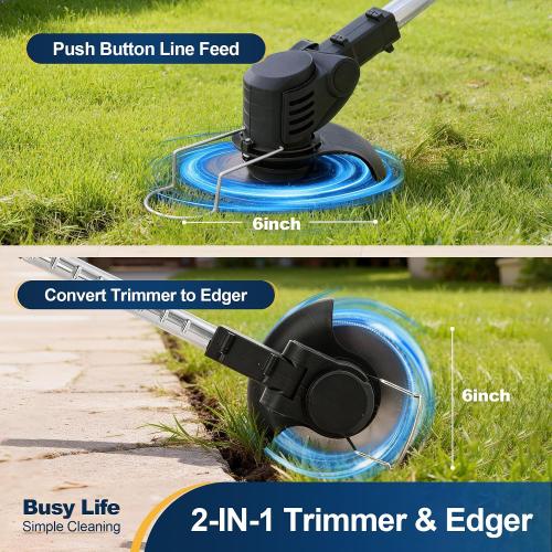 Yocada Cordless String Trimmer 2 in 1 Weed &Edge Trimmer | Electric Grass Wacker 47 Telescopic Pole with Handle&Wheel for Garden Yard Lawn(2*21V Battery&1*Charger)