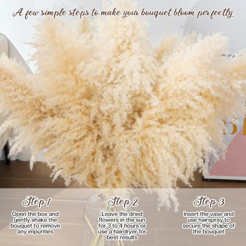 40 10 PCS Dried Pampas Grass Decor Tall,Large Natural Beige pompas Grass,Tall Pampas Grass for Floor Vase,Wedding,Party,Farmhouse,Boho Home Decor,and Creating a Bohemian Ambiance
