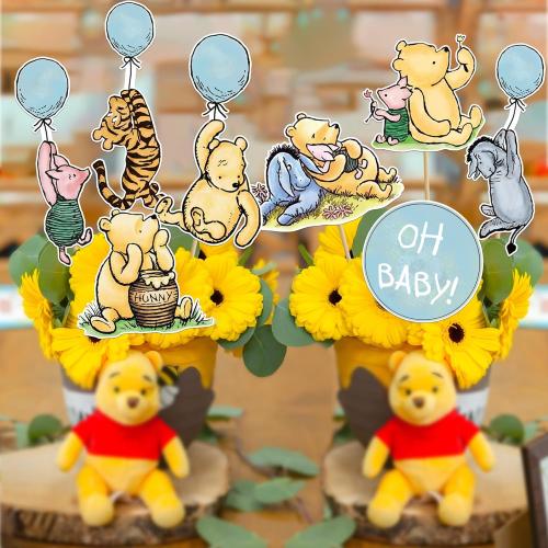 16Pcs Winnie Centerpieces for The Pooh Baby Shower Decorations Boys Oh Baby The Pooh Centerpieces for Table Toppers Winnie Birthday Supplies Decorations