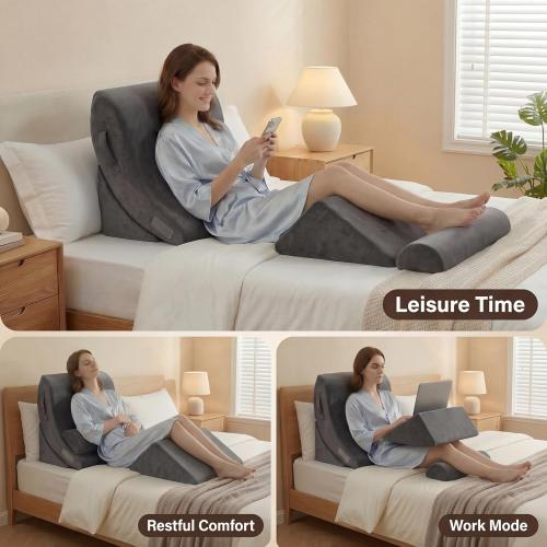 Orthopedic Bed Wedge Pillow Set, Post Surgery Foam for Back, Neck and Leg Pain Relief Comfortable & Adjustable Ortho Pillows- Anti Snoring, Heartburn, Acid Reflux & GERD Sleeping Dark Grey