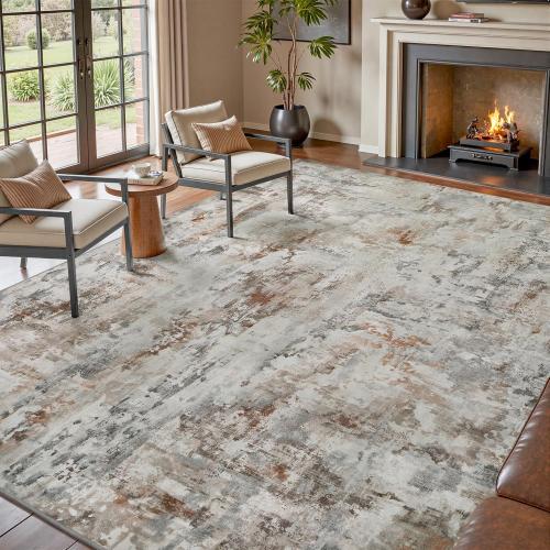 tchdio Area Rug 8x10 Rugs for Living Room- Abstract Soft Living Room Rug-Non Slip Carpet- Washable Rug for Bedroom Dining Room Home Office Modern Rugs Light Grey/Brown/Red