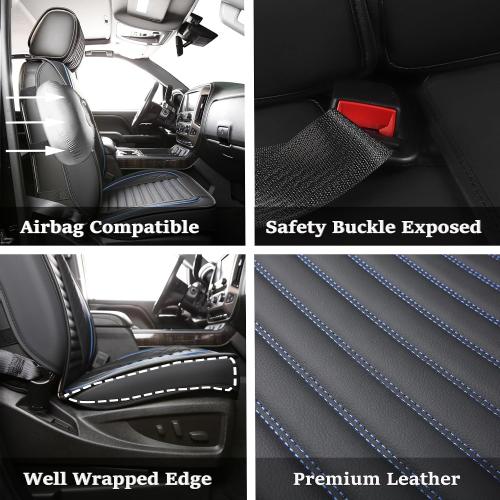 JOJOBAY Chevy Silverado Seat Covers,GMC Sierra Seat Covers,Custom Fit 2007-2025 1500 2500HD 3500HD Crew Double Extended Regular Cab,LT LZT RST Trail Boss(Front Pair,Black Blue)