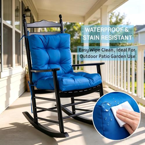 QILLOWAY Outdoor Seat/Back Chair Cushion Tufted Pillow, Spring/Summer Seasonal All Weather Replacement Cushions. (Marine Blue)