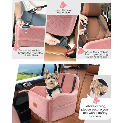 Dog Booster Car Seat for Small/Medium Dogs,Soft Puppy Portable Car Seat with Elevated Cushion,Fits in Front/Back Seat,Fully Detachable and Washable,Easy to Install (Pink, Medium)