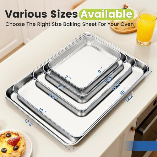 12 Pack Stainless Steel Baking Sheet Pans,  Cookie Sheets for Toaster Oven, Rust-Resistant, Dishwasher Safe