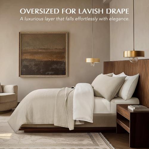 EVERGRACEHOME Channel Stitch 100% Cotton Quilt Set King Size, Pre-Washed Cotton Sateen Coverlet Bedspread, 3-Piece Soft & Breathable Bedding Set with 2 Shams for All Seasons, Parchment