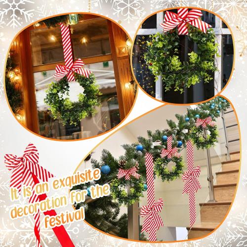 Yinkin 16 Pcs Christmas Door Cabinet Bows with Wreaths Set 10 Large Cabinet Bows 6 Mini Hanging Garlands Front Christmas Door Decorations Xmas Hanging Ornaments for Party Supplies (Red and White)
